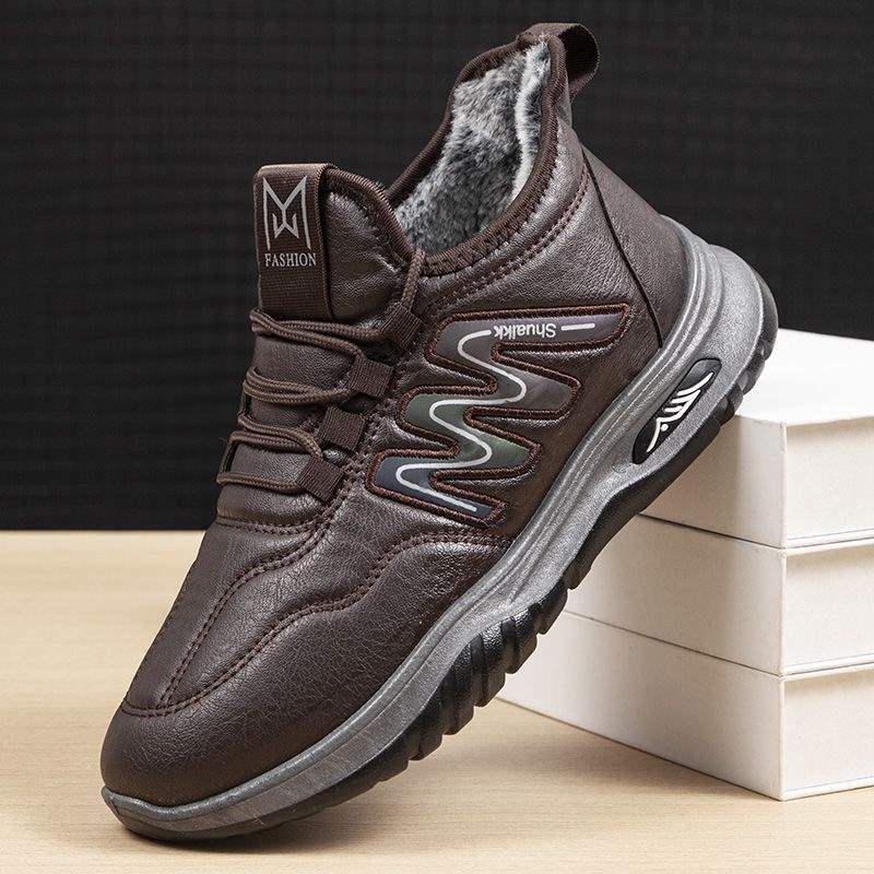 

Зимняя мужская спортивная обувь из натуральной утолщенной кожи Зимняя велюровая мужская обувь водонепроницаемая и теплая повседневная мужская хлопковая обувь на одной педали 44