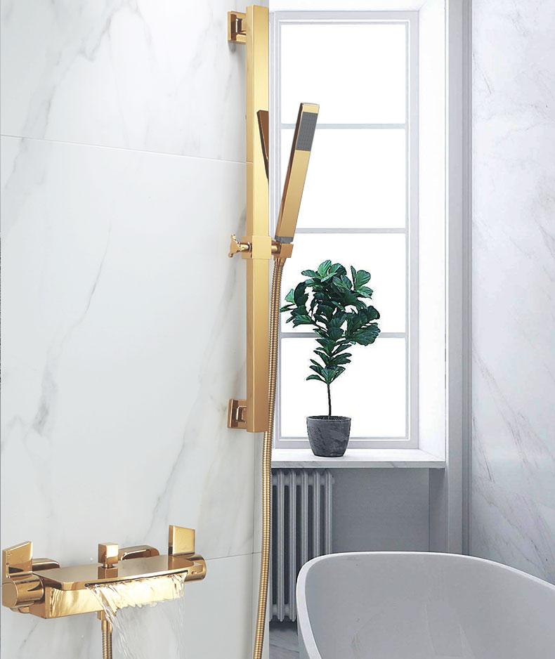 Tuqiu Set Doccia per Vasca da Bagno Montaggio a Parete Rubinetto da Bagno e Doccia Oro, Miscelatori per Doccia e Vasca da Bagno Fredda e Calda in Ottone