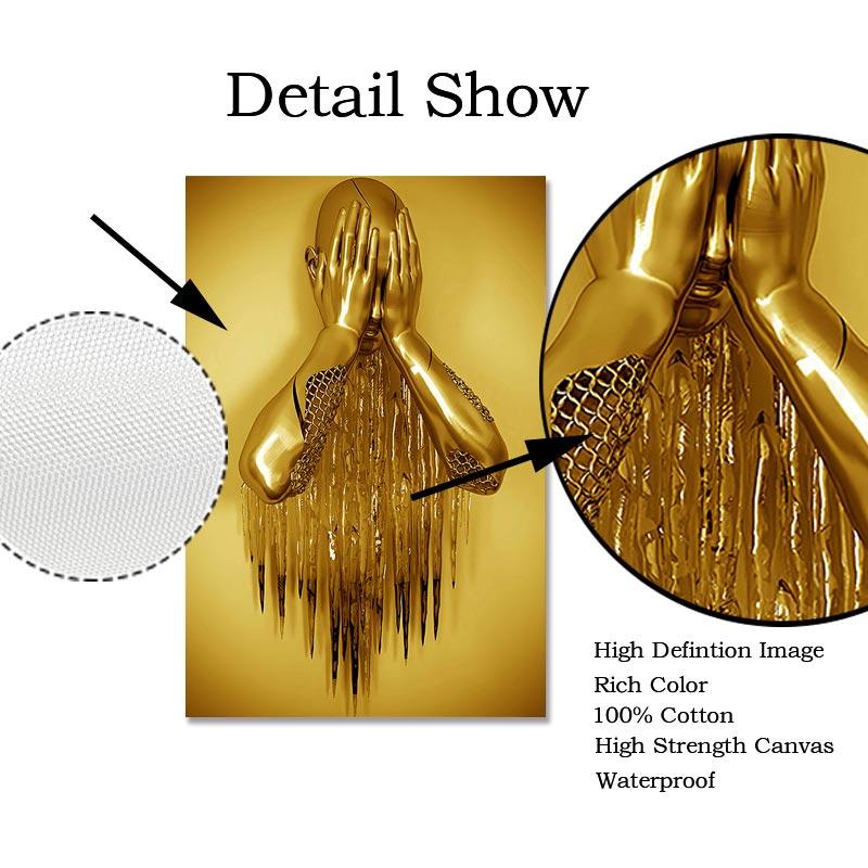 Metal Figure Statue Art Canvas Painting Golden Modern Lovers Sculpture Poster and Print Wall Pictures for Living Room Home Decor