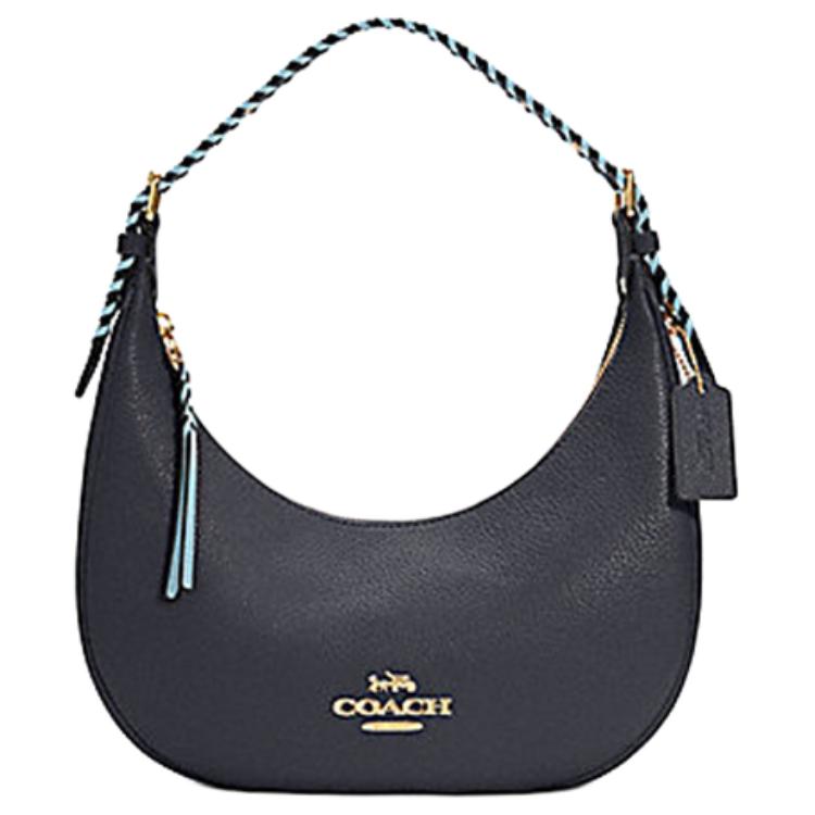 

New COACH Bailey Refined Pebble Texture Smooth Leather Shoulder Bag, Handbag, Shoulder Bag Tubas Women s Blue Black C4108-IMSQC 27.9*7.1*26.9CM