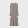 Women's Slim Fit French-Style Knit Dress - Waist-Hugging, Half-Open Collar, Solid Color, Autumn/Winter.
