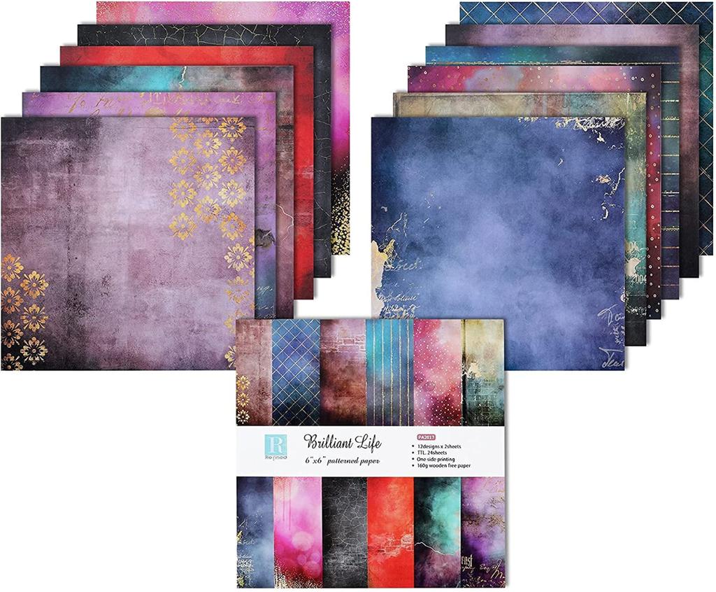6"×6",Single-Sided Scrapbook Paper Pad,24 Sheets Cardstock Brilliant Life Pack Cardmaking Background Origami