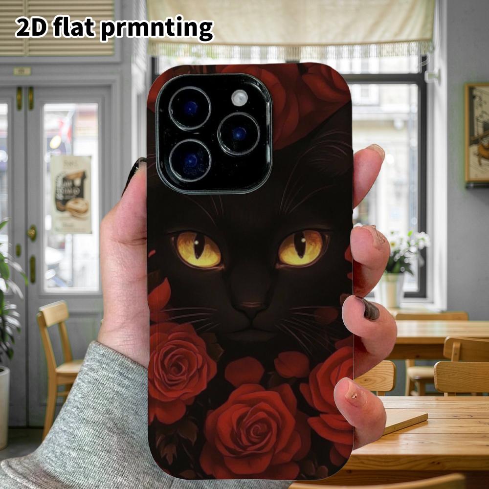 Phone Case: 2D Flat Design Suitable for iPhone 18, 17, 16, 15, 14, 13 Pro Film Protective Case, Couple Style, Dark Black Cat, Christmas and Halloween