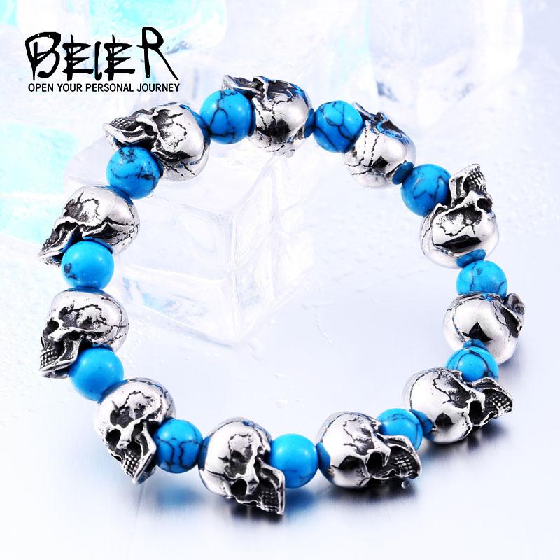 

Beier 316L Stainless Steel bracelet punk skull Bracelet For Vintage Cool Style Men s Bracelet Jewelry LLBC8-039R 17.5cm