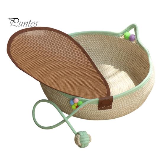 Cozy Cat Bed for All Seasons Handwoven Cotton Rope Bed, Scratchable Indoor Sleeping Basket, Breathable Woven with Pad Round Pet House Cats Kittens And