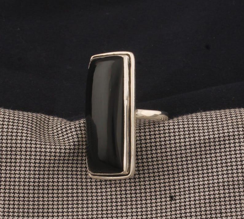 Solid 925 Sterling Silver Black Onyx Rectangle Gemstone Ring Large Ring Unisex Gift Designer Ring