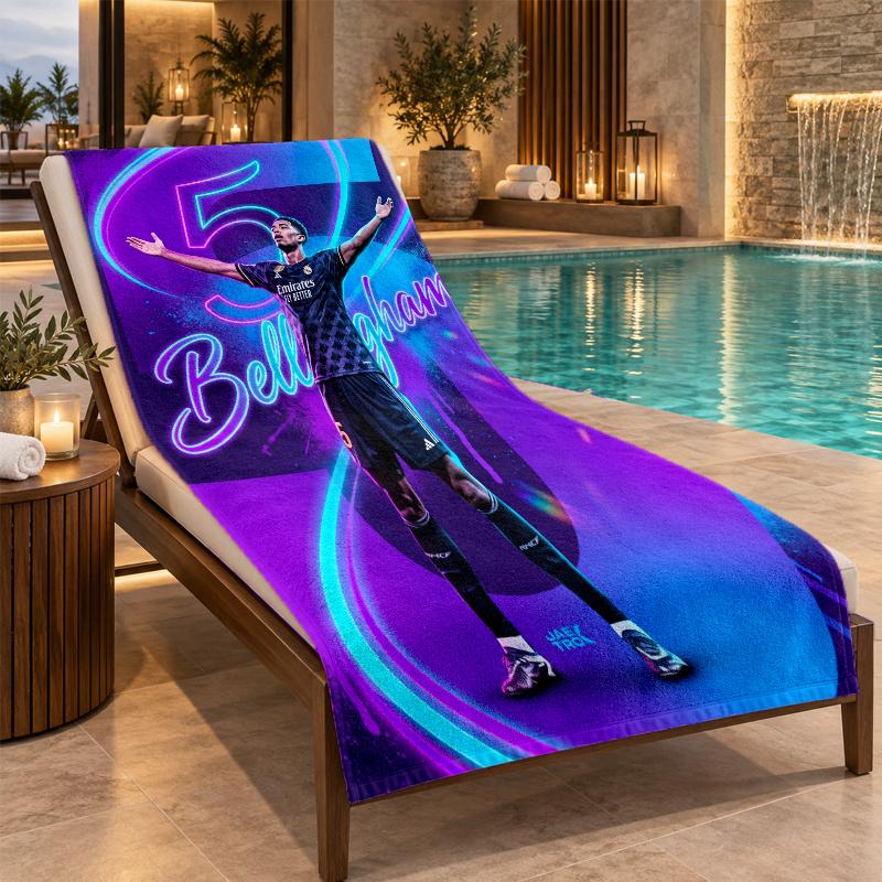 Beach Towel with Jude Bellingham Design, Quick Dry Lightweight Towel for Swimming Pool Travel
