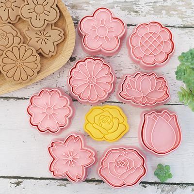 8Pcs Flower Shape Cookie Cutters 3D Plastic Biscuit Mold Cookie Stamp Bakeware