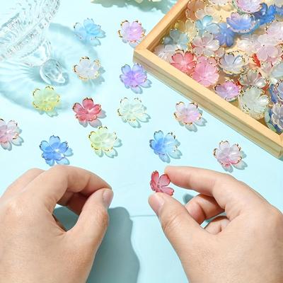 100/300/500 Stück Acryl-Blütenperlenkappen, transparente und bunte kleine Blütenperlen, geeignet für die Schmuckherstellung und DIY-Dekoration