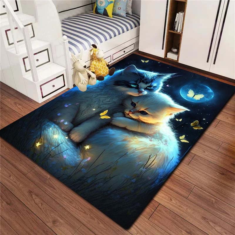 3D Cartoon Anime Cute Cat Customizable Flannel Carpet Living Room Bedroom Decoration Bathroom Kitchen Anti Slip Game Area Carpet