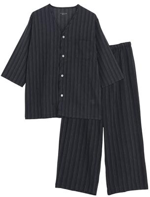 Kaituck Familie Suimin Care Shijira Größen 3L Schwarz Herren Pyjama Japanische Herstellung Garngefärbter Stoff 100% Baumwolle V-Ausschnitt Schwarz Marineblau Frühling Sommer
