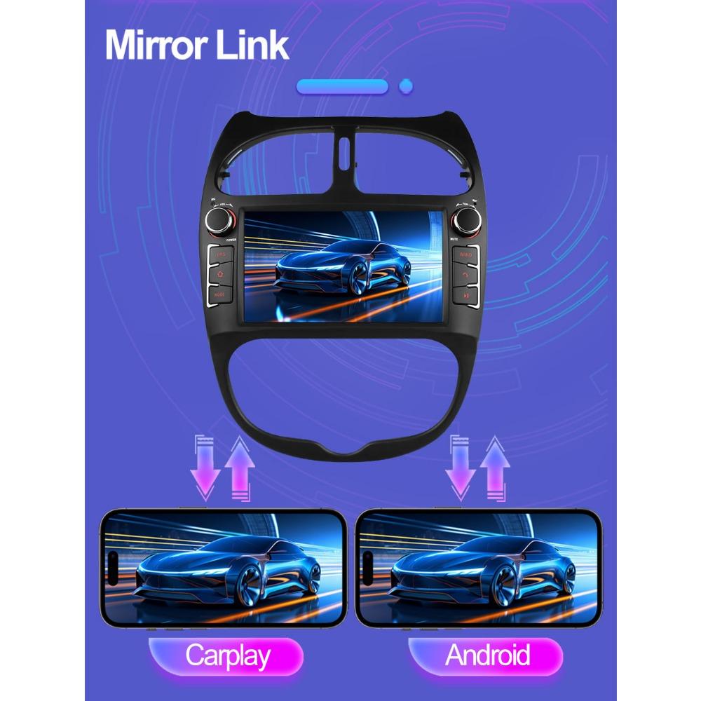 7'' Car Radio Android Carplay For PEUGEOT 206 206CC 206SW 2000-2008 Car Multimedia Player Autoradio 1+32GB