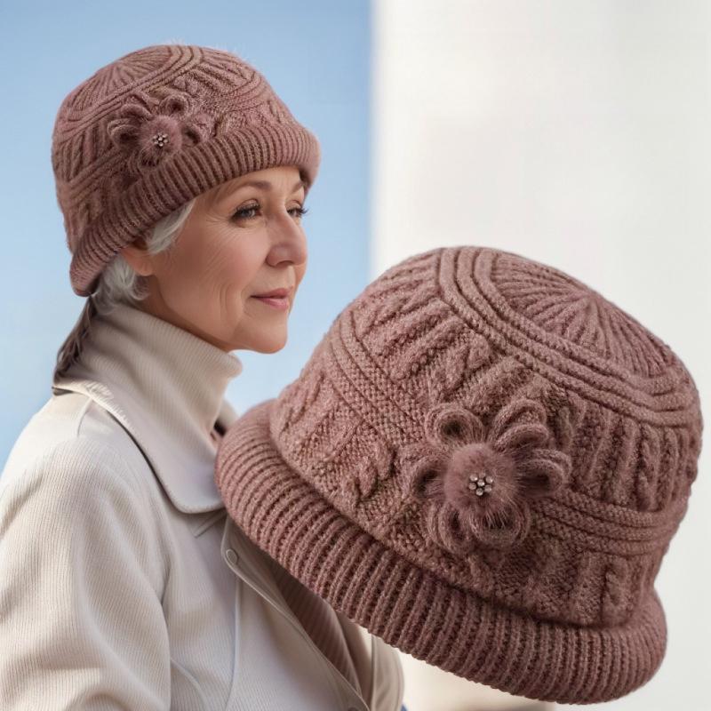 Autumn And Winter Warm And Cold-Proof Grandmother Hat Scarf Women'S Plus Velvet Thickened Knitted Wool Hat