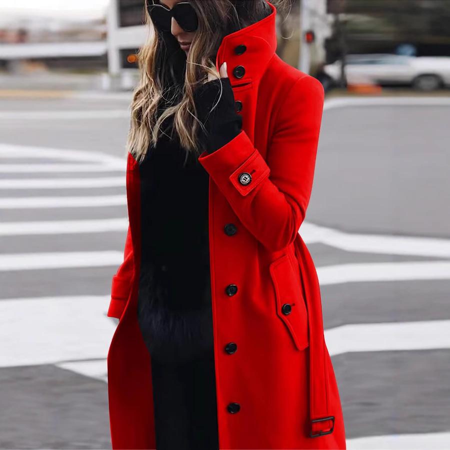 Women's Wool Coat Outerwear Solid Color Belt Women's Jacket