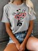 Womens Casual Sleeve Crew Neck TShirt Playful Giraffe Red Hearts Graphic Print Sleeved Harajuku Streetwear Aesthetic Clothes