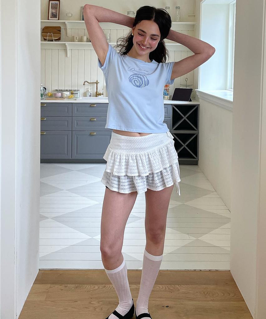 Dimanche Lace Mini Wrap Skirt (White)