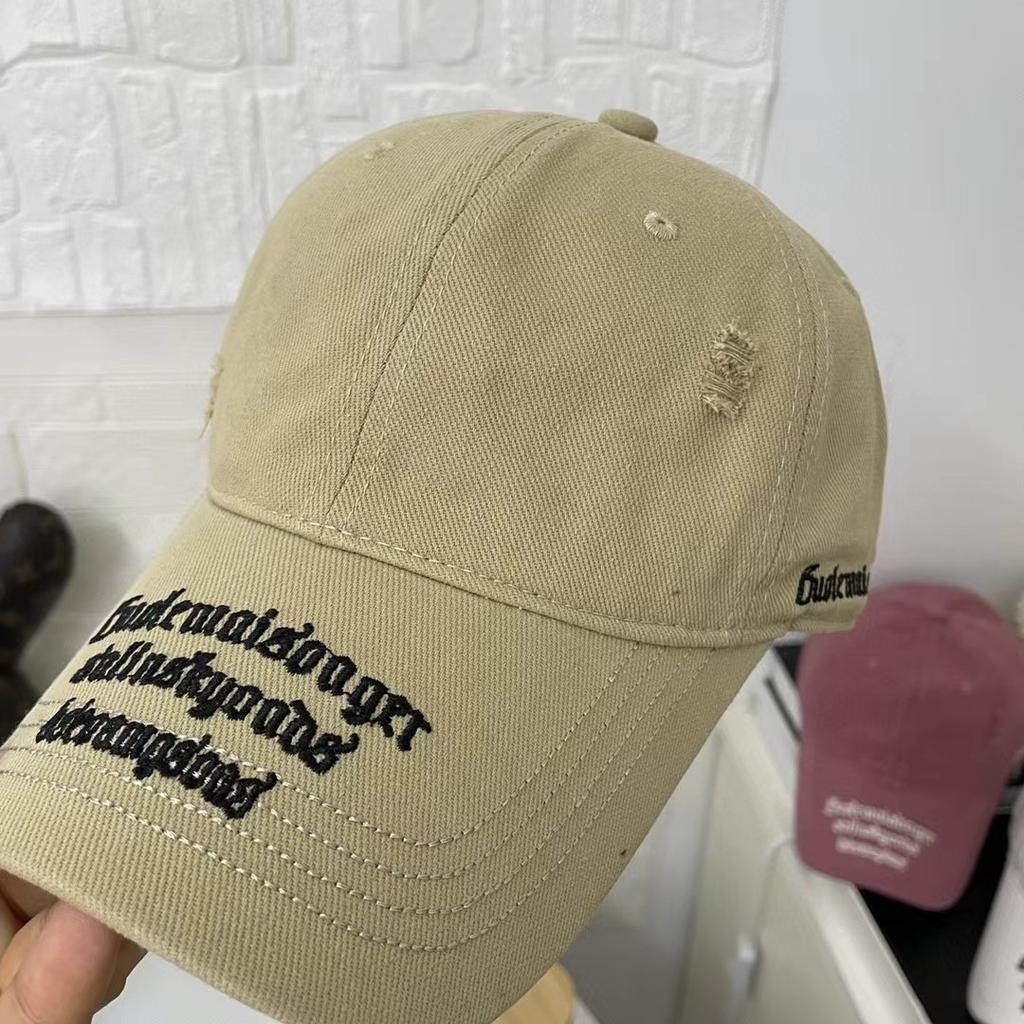 Retro Letter Embroidery Ripped Student Baseball Cap Men's Soft Top Baseball Cap Women's New Big Head Circumference Color