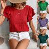 Top Women Solid Color Blouses O-Neck T-shirts Casual Fashion Ruffle Sleeves Vintage Female Shirts Grace Summer Streetwear