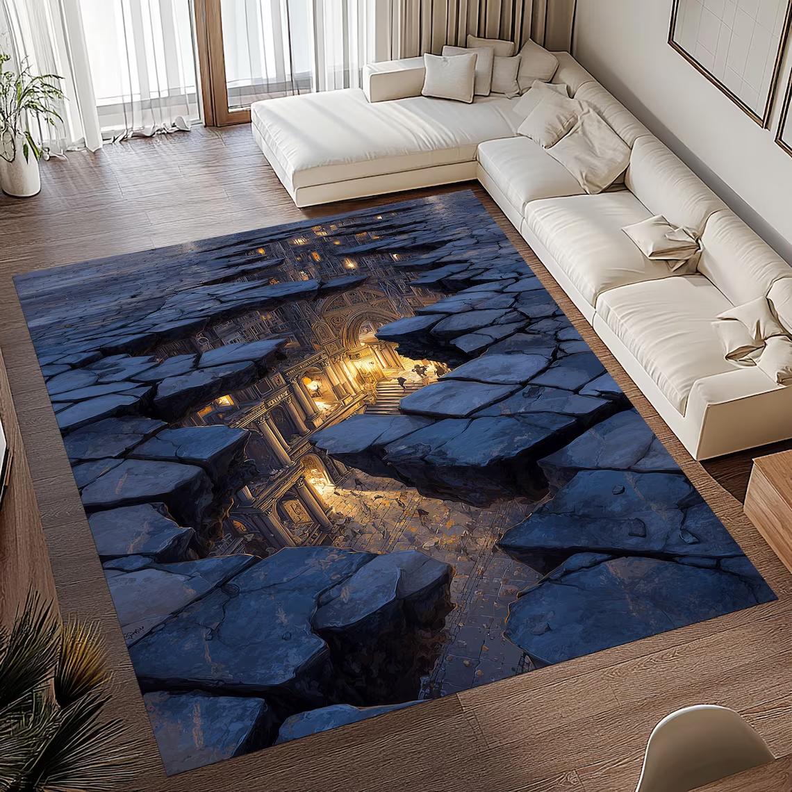 

Visual 3D Hole Carpet Endless Abyss Illusion Rug Living Room Bedroom Decoration Floor Mat Trick Funny Mat Home Decoration Rug 40x60cm