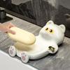 Cute Cat Lucky Soap Dish 16x9cm Plastic Drainage Tray with Anti-Slip Base for Bathroom Creative Home Decor & Feng Shui Gift