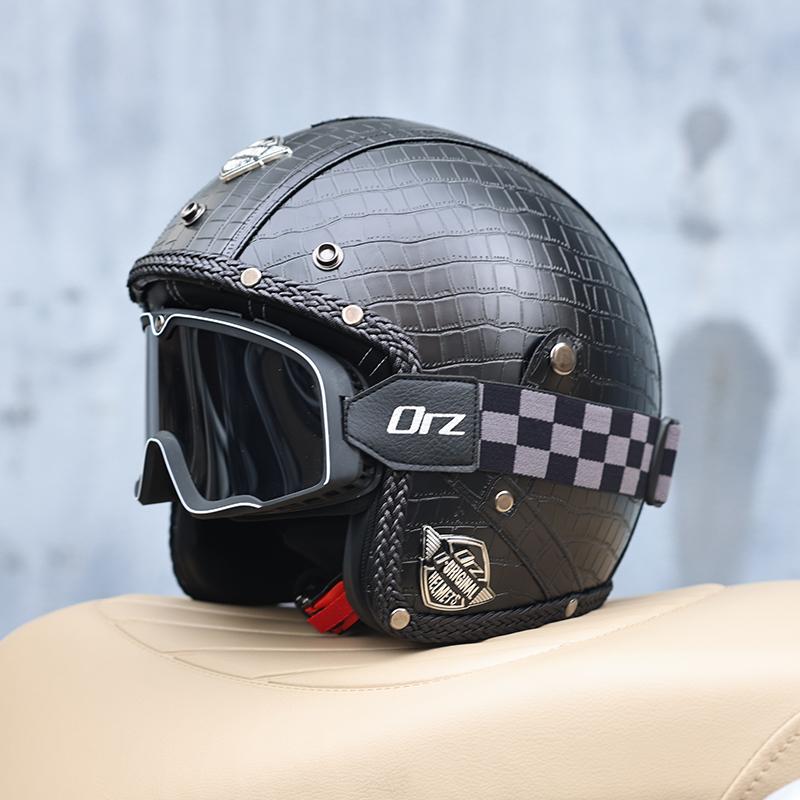 All Season 3/4 Half Face Motorcycle Helmet Unisex Retro Style DOT Approved Solid ABS Shell Adjustable Motorbike Safety Helmet
