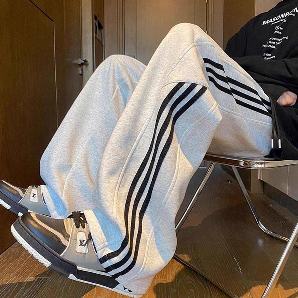 Men's Wide-Leg Striped Casual Pants - New Autumn/Winter 2025 Trend, Plus Velvet, Loose Fit