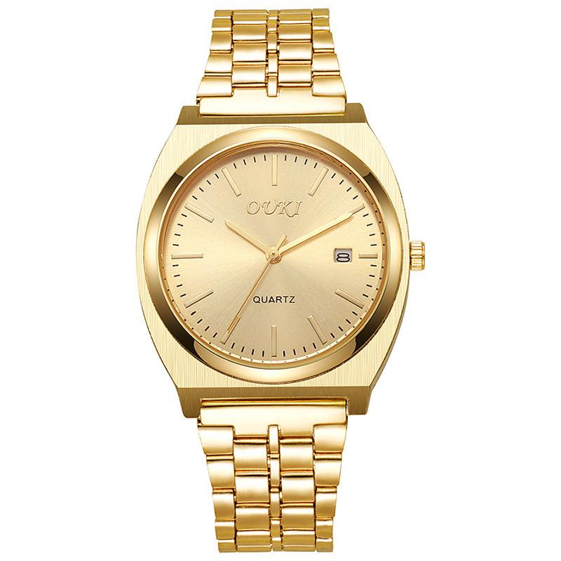 Ouki Mens Stainless Steel Watch With Quartz Movement And Calendar For Business Casual Wear