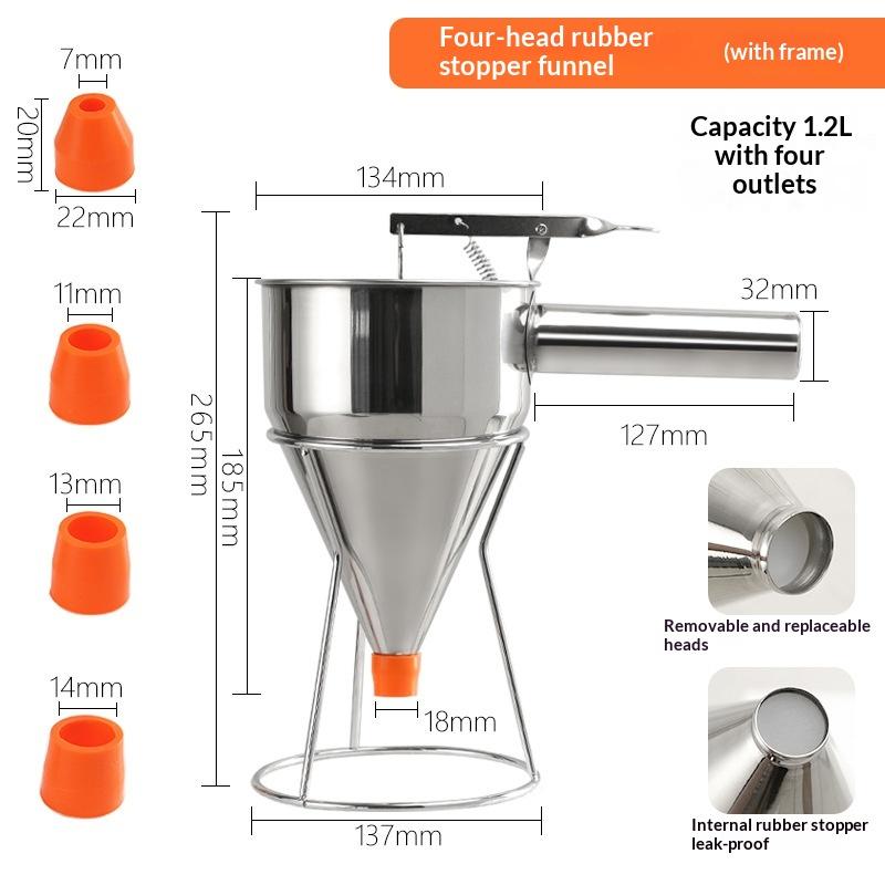 1200Ml Stainless Steel Funnel Dispenser With Rack Cupcake Pancake Batter Maker Octopus Fish Ball Home Kitchen Baking Goods Tools