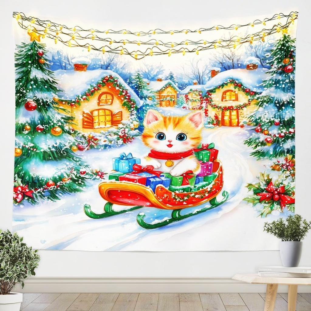 Frohe Weihnachten Wandteppich Neujahr Hintergrund Wandbehang Dekoration Kamin Strümpfe Geschenke Hängestoff