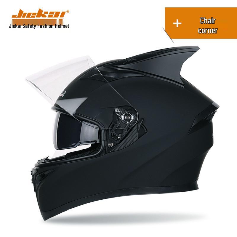 Jiekai Full Face Flip-Up Motorcycle Helmet for Men & Women with Horn Design - All Season Racing Safety Helmet.