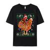 Ugly Christmas Chicken Santa Hat Lights Sweater Xmas T-Shirts Natural Cotton Man Fashion T-Shirt Chicken Santa T-Shirts Casual