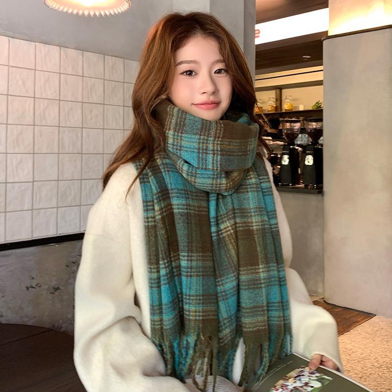 2025 Korean imitation cashmere scarf women's autumn and winter high-end warm shawl cute versatile plaid scarf