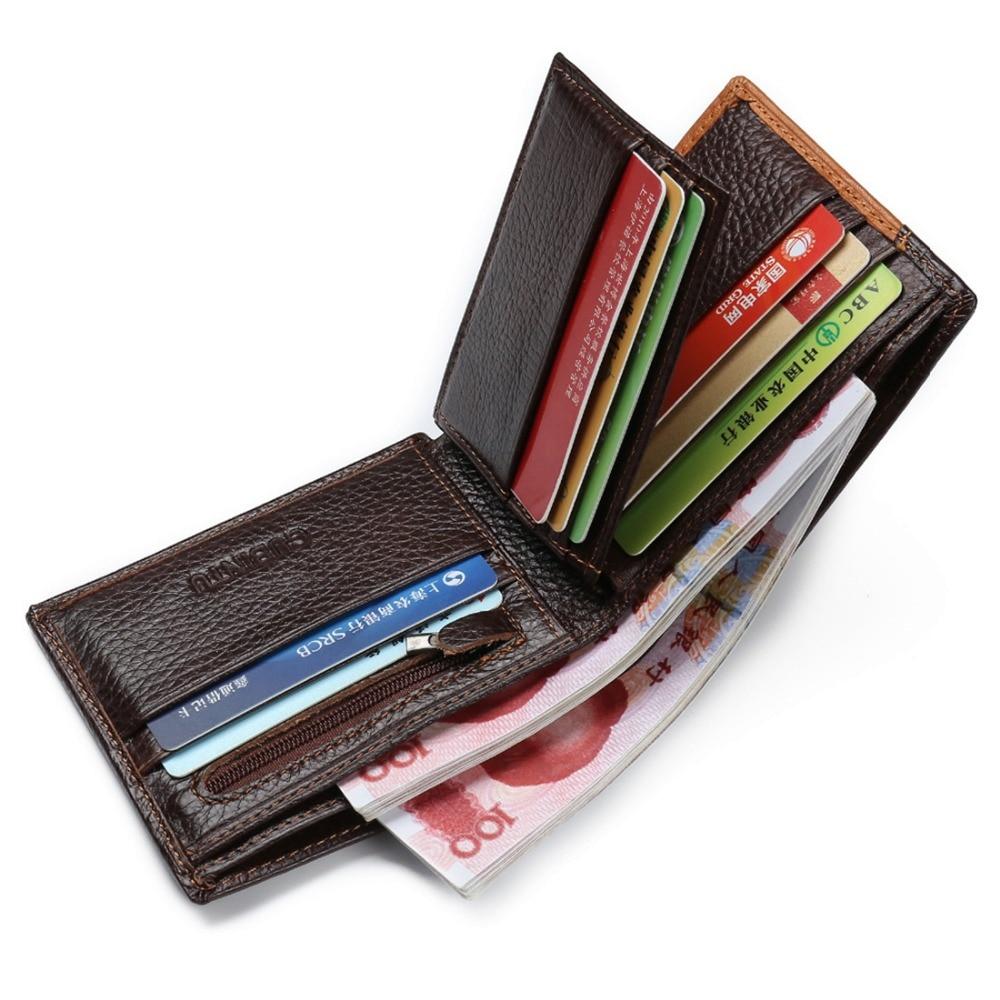 Genuine Leather Men Wallets Coin Pocket Zipper Real Men's Leather Wallet with Coin High Quality Male Purse Cartera