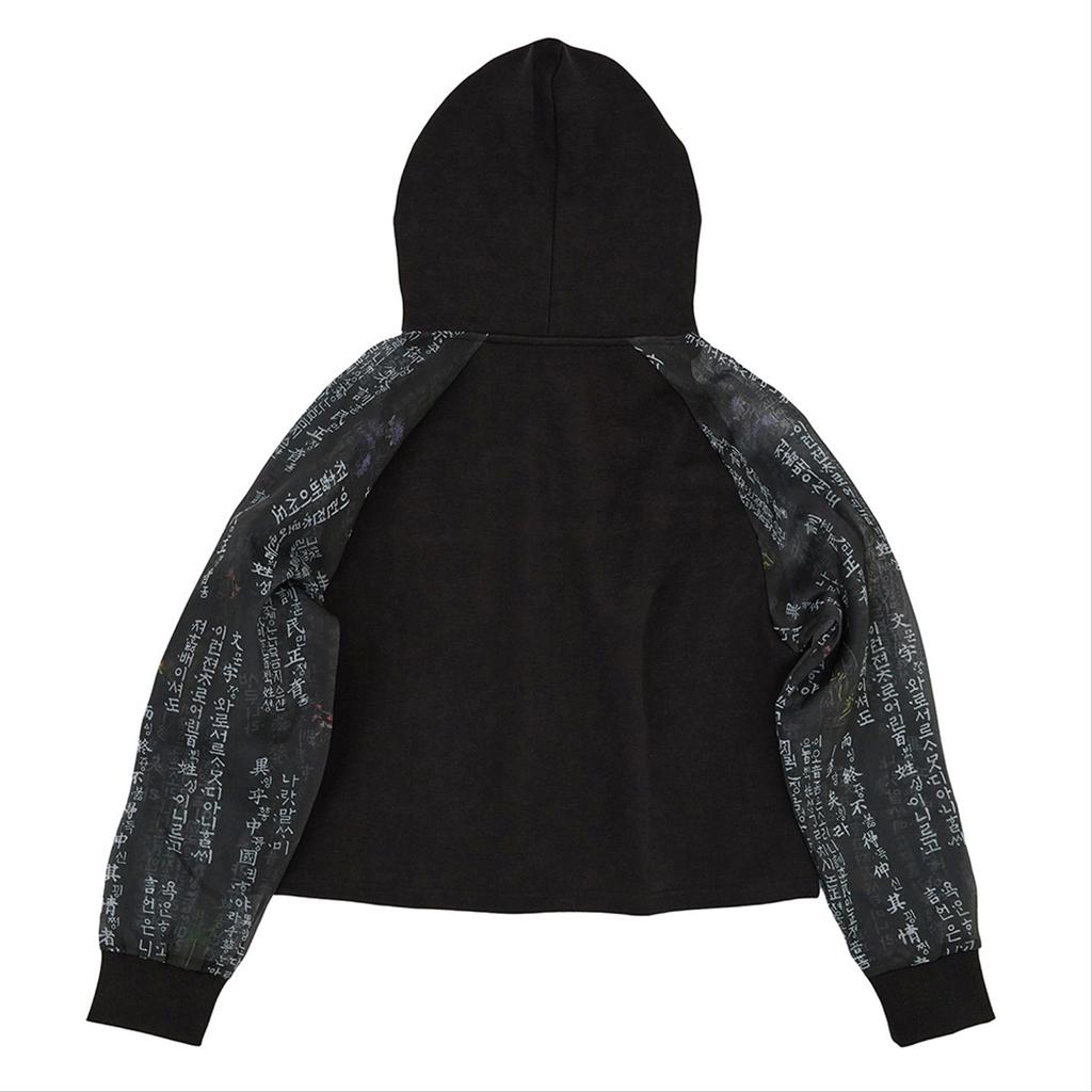 Korean Traditional Flower Embroidery Hunminjeongeum Jeogori Crop Hoodie – Black