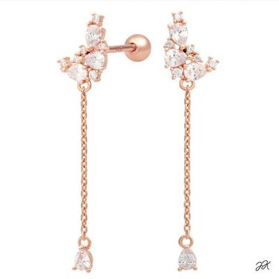 Agulha de Ouro 14K Zircônia Cúbica Corrente Lua Crescente Pendente Ouro Rosa Piercing (S8538990)