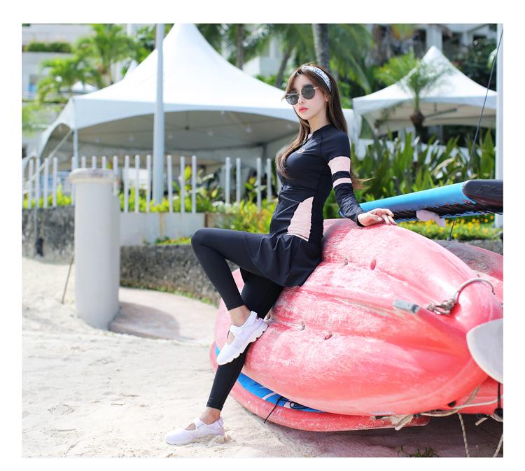 Women's Korean Style Long Sleeve Wetsuit - Sun Protection, Quick Dry, Snorkeling & Surfing Split Zipper Suit with Jellyfish Protection.