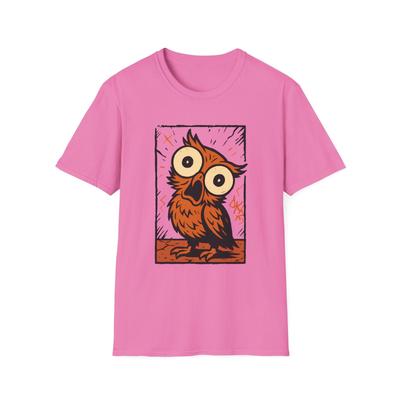 Unisex Softstyle Funny Owl T-Shirt Mens Womens Tees Top, Cartoon Bird Graphic Tee, Wide Eyes Animal