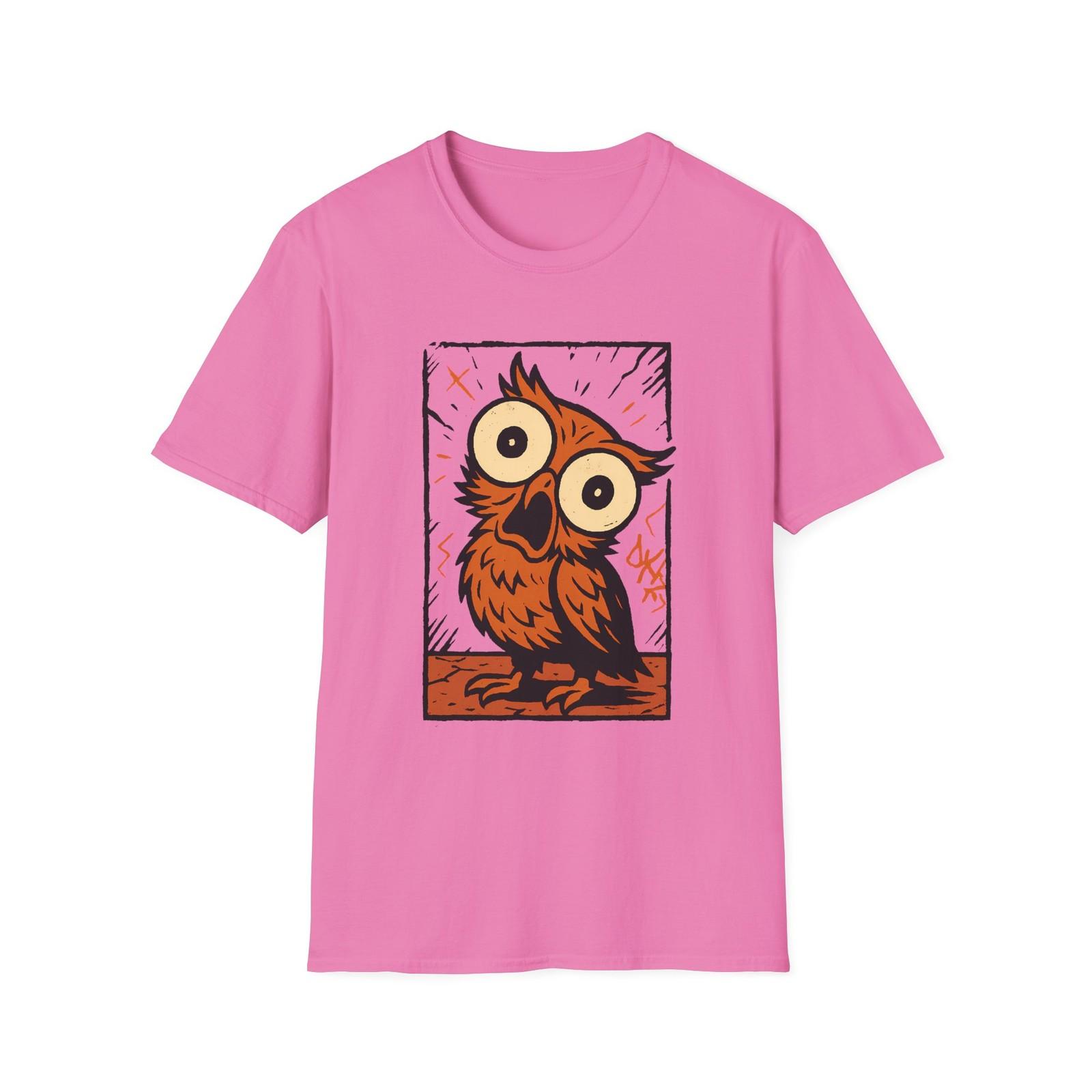 Unisex Softstyle Funny Owl T-Shirt Mens Womens Tees Top, Cartoon Bird Graphic Tee, Wide Eyes Animal S