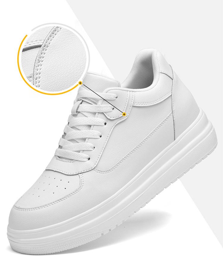 Men's Breathable Skate Sneakers - 10cm Invisible Lift, Thick Sole, White Casual Shoes