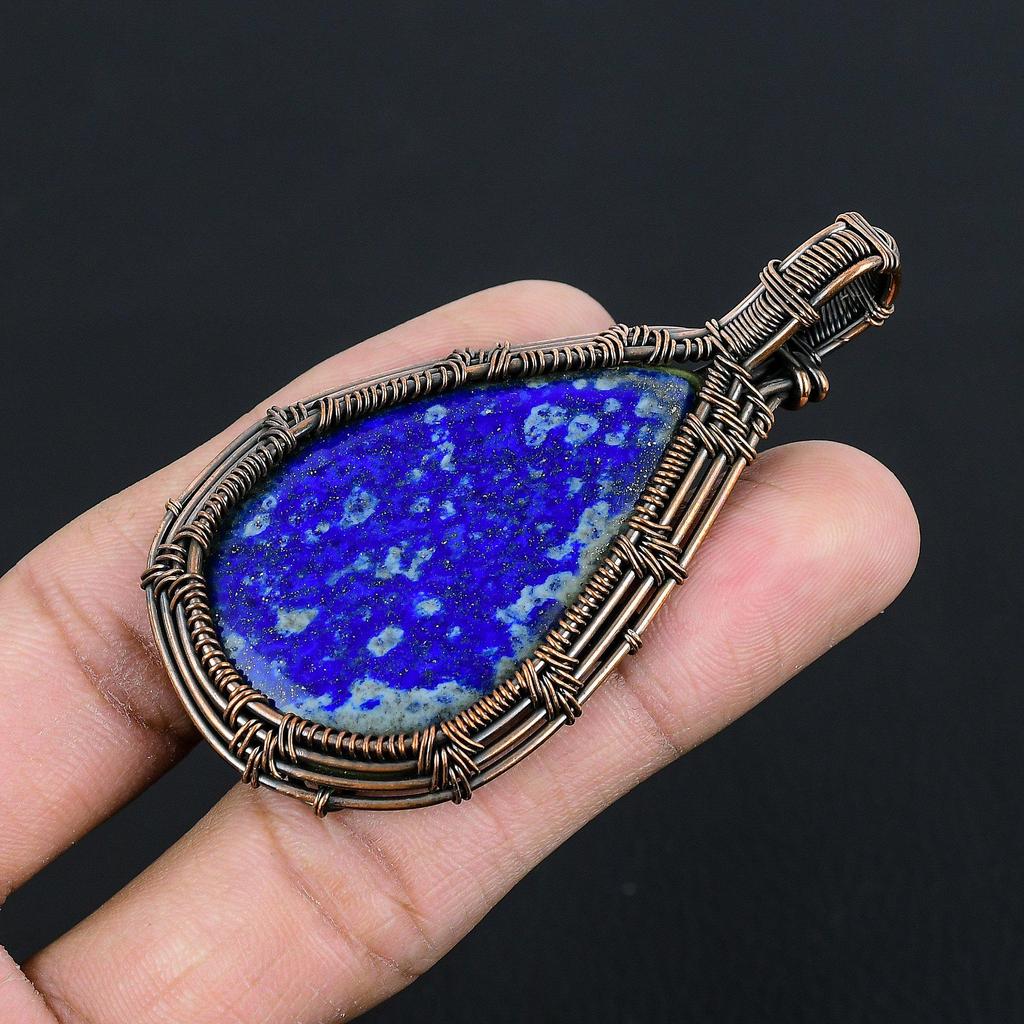 Lapis Lazuli Pendant Handmade Gemstone Jewelry, 999 Copper Wire Wrapped Pendant ,Unique Design Jewelry Pendant