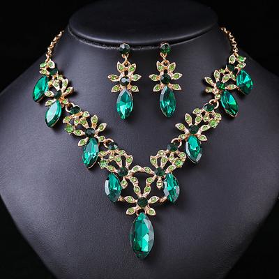 Retro Rhinestone Naszyjnik Kolczyki Zestaw Kobiety Kryształowe Sukienki Bankietowe Akcesoria