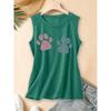 2026 Vintage Two Tone Hand Painted Paw Print Women Sleeveless Vest Round Neck Daily Commute Spring Summer Autumn Tank Top