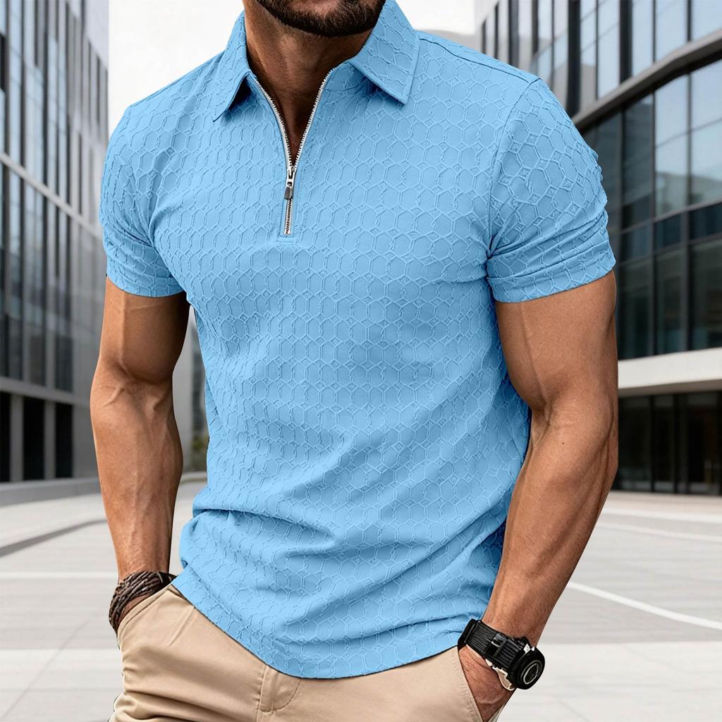 New Men's European And American Shirt, Zipper Men's Short Sleeve Sport T-shirt