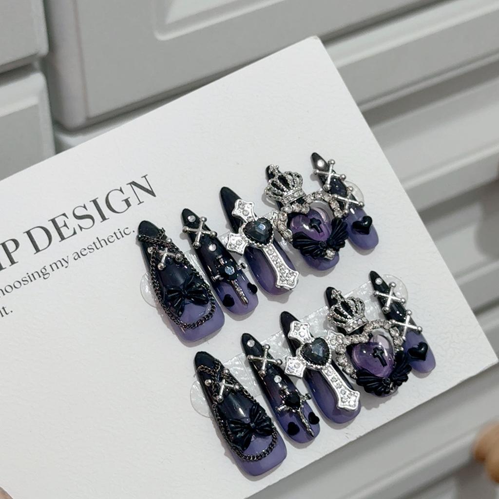 Press On Nails Almond Fake Nails French Tip False Nails with 3D Design Glossy Full Cover Acrylic Glue On Nails Artificial Stick On Nails for Women