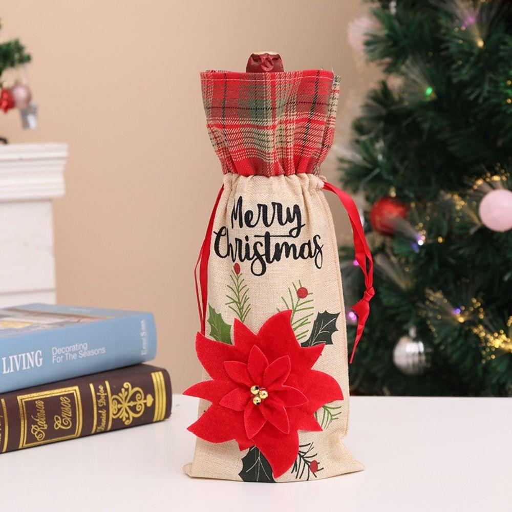 Flower Wine Bottle Set Drawstring Wine Pouch Gifts Party Supplies Christmas Bottle Cover  Friend
