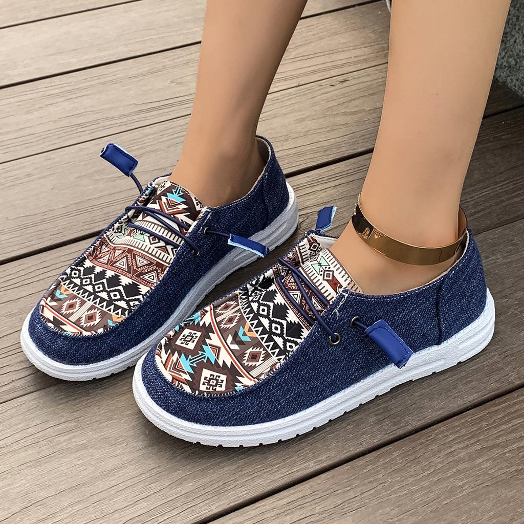 Spring Lace-up Canvas Loafers Women's Shoes Flat Casual Shoes Women's Canvas Shoes Mother Shoes