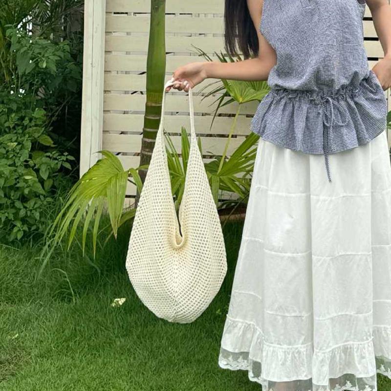 Fashion Women's Hollow Woven Shoulder Bags Large Capacity Knitting Underarm Bag Solid Crochet Tote Summer Mesh Beach Bag
