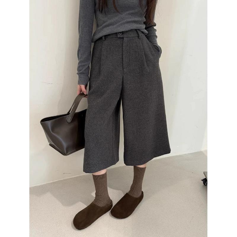 Spring 2026 High-Waist Slimming Retro Woolen Wide-Leg Pants Large темно-серого