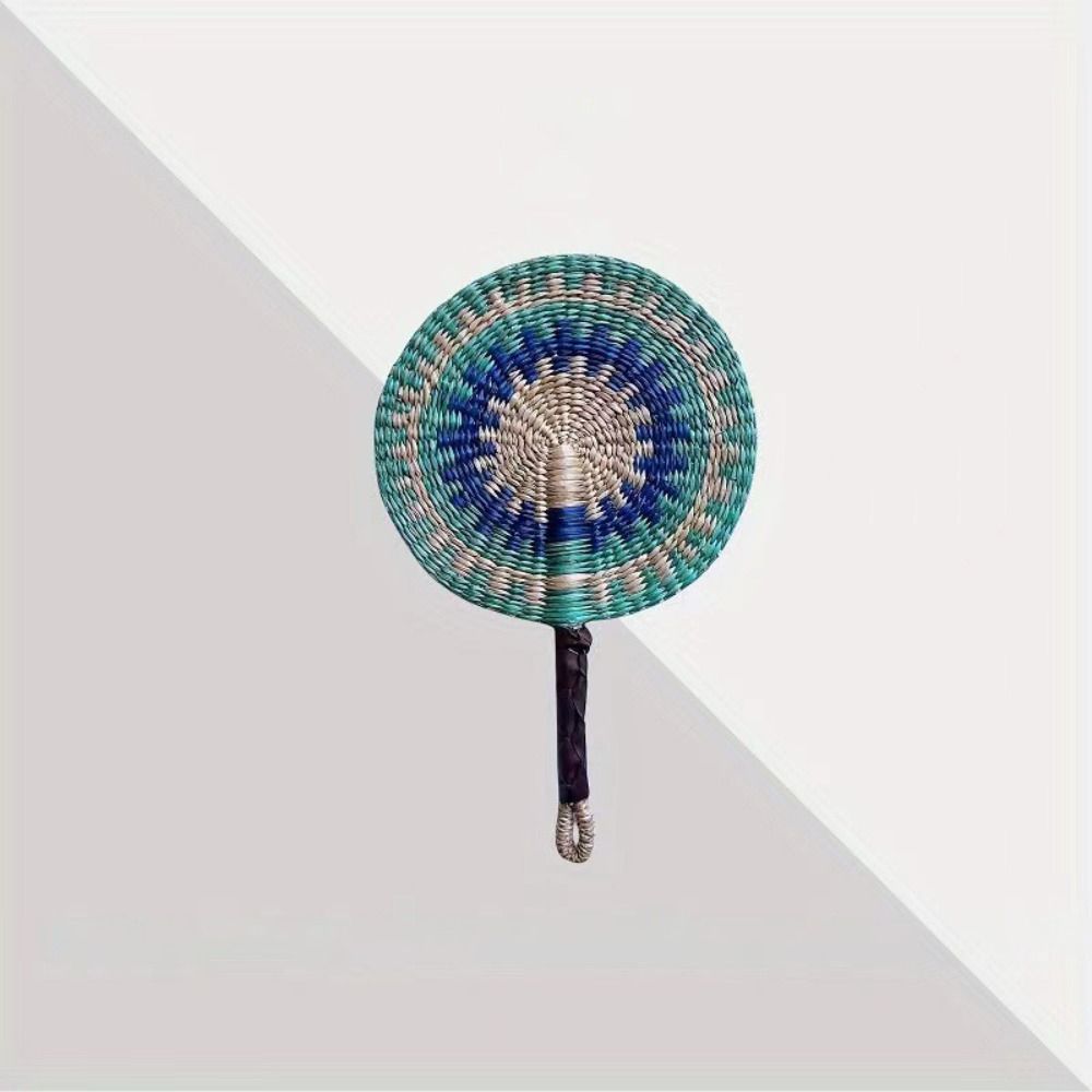 Colorful Striped Patterns Hand Braided Fan Vintage Cattail Fan Decorative Handheld Fans  Outdoor