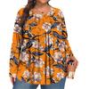 Dámská móda plus size Tištěný ležérní plisovaný top s kulatým výstřihem a dlouhým rukávem
